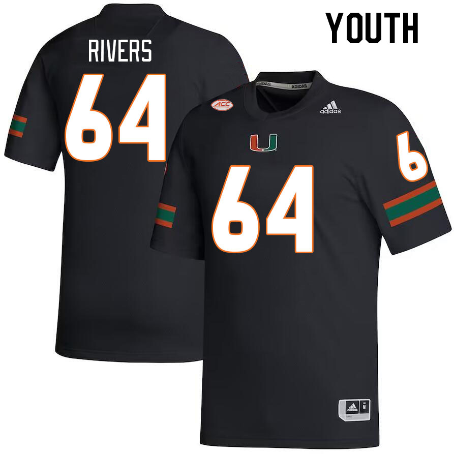 Youth #64 Jalen Rivers Miami Hurricanes College Football Jerseys Stitched-Black